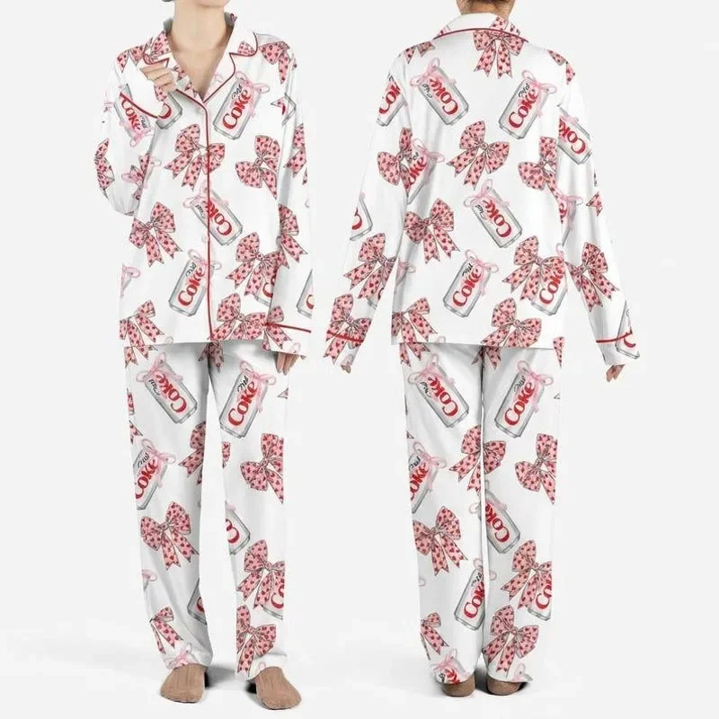 Coquette Coke Diet Satin Pajama Set Loungewear long for Women Pajamas Holiday Family Couple Christmas Gift Cozy sleepwear