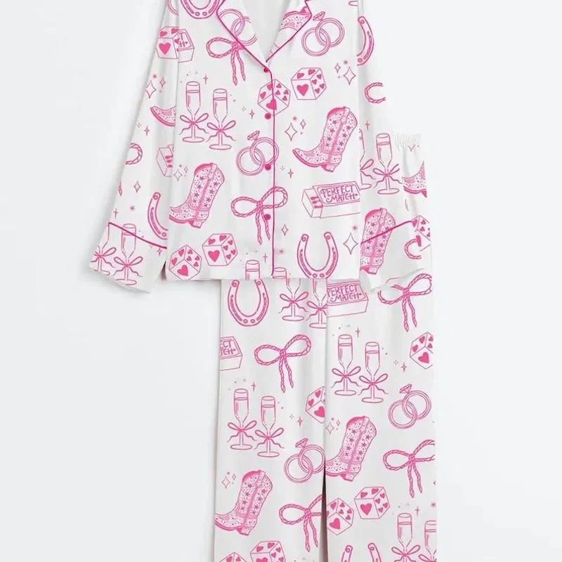 Cowgirl Bride Coquette Going To The Chapel Bridal Bow Floral Pajamas Wedding Satin Pajama Set Nightwear Gift Married Bridesmaid Her