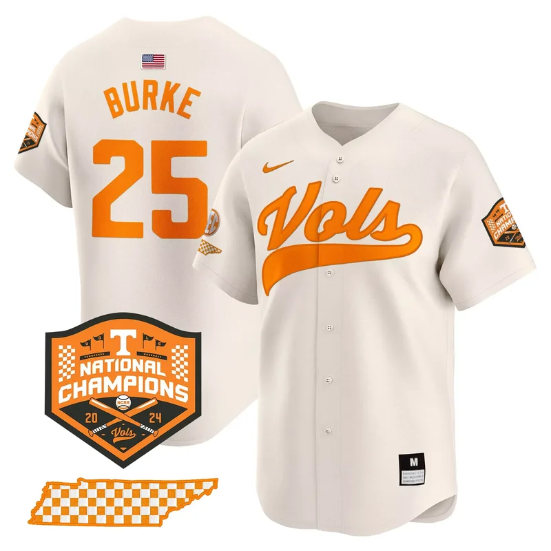 Cream Blake Burke tennessee volunteers 2024 champions jersey all stitched