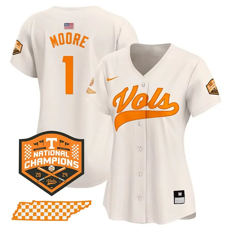 Black Christian Moore tennessee volunteers 2024 champions jersey all stitched - Image 2
