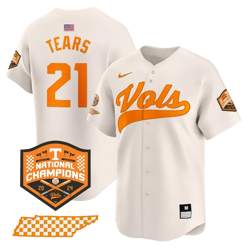 Cream Kavares Tears tennessee volunteers 2024 champions jersey all stitched