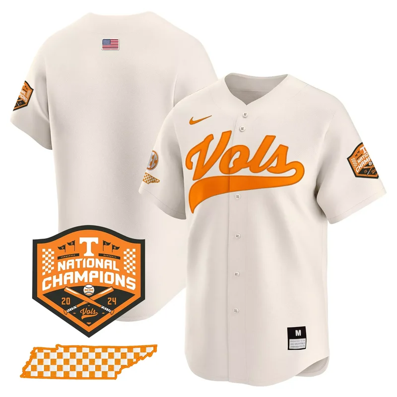Cream Team tennessee volunteers 2024 champions jersey all stitched