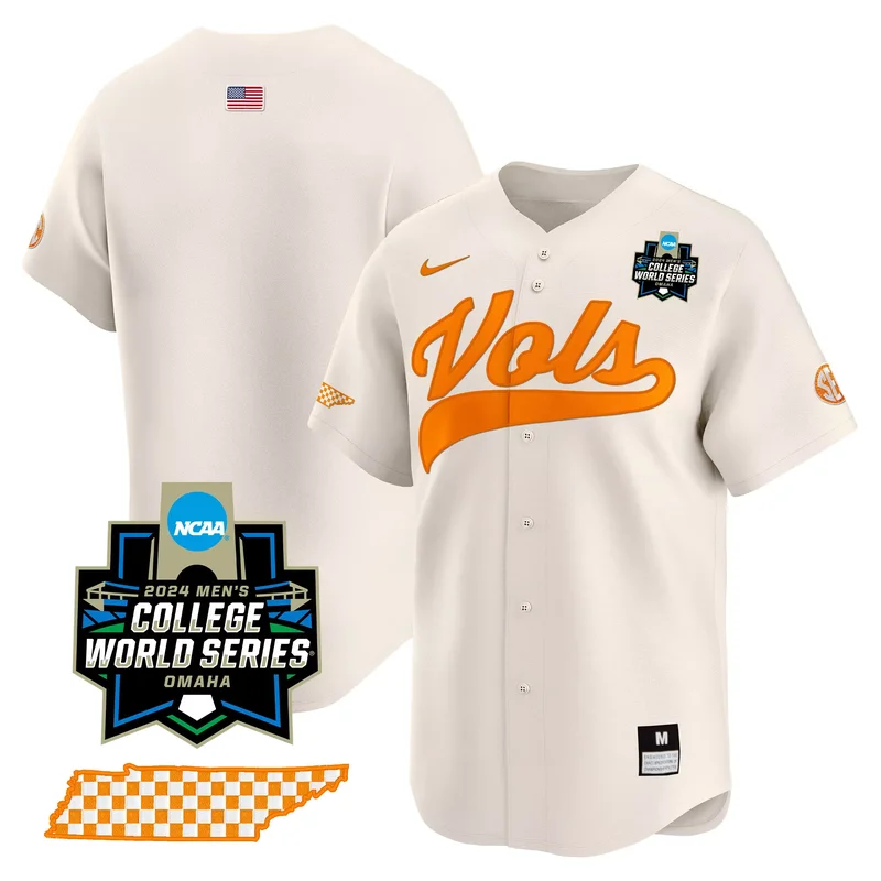 Cream Team tennessee volunteers 2024 college world series jersey v2 all stitched