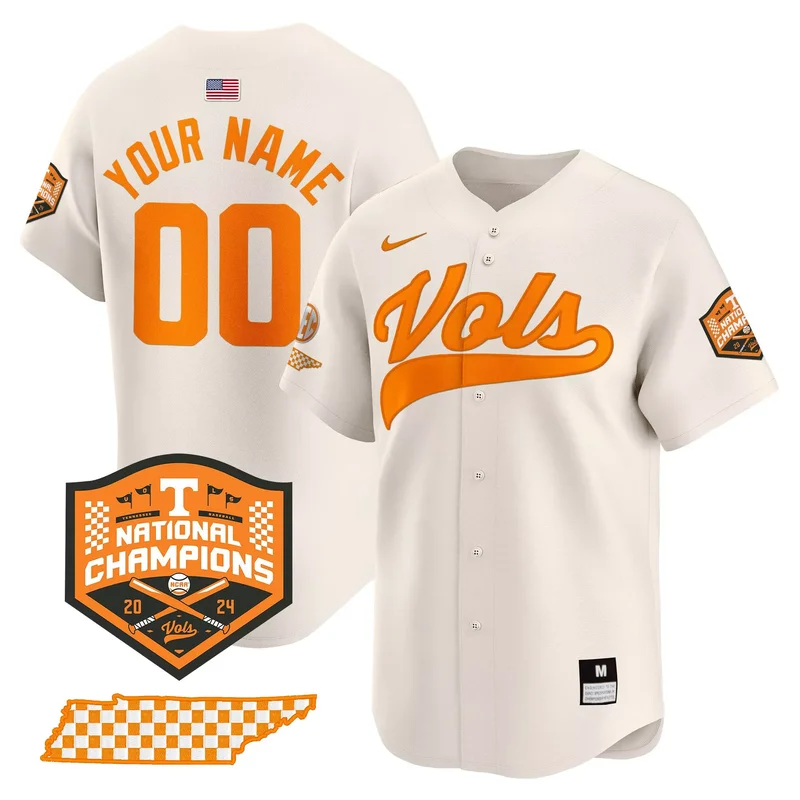 Cream tennessee volunteers 2024 champions vapor custom jersey all stitched