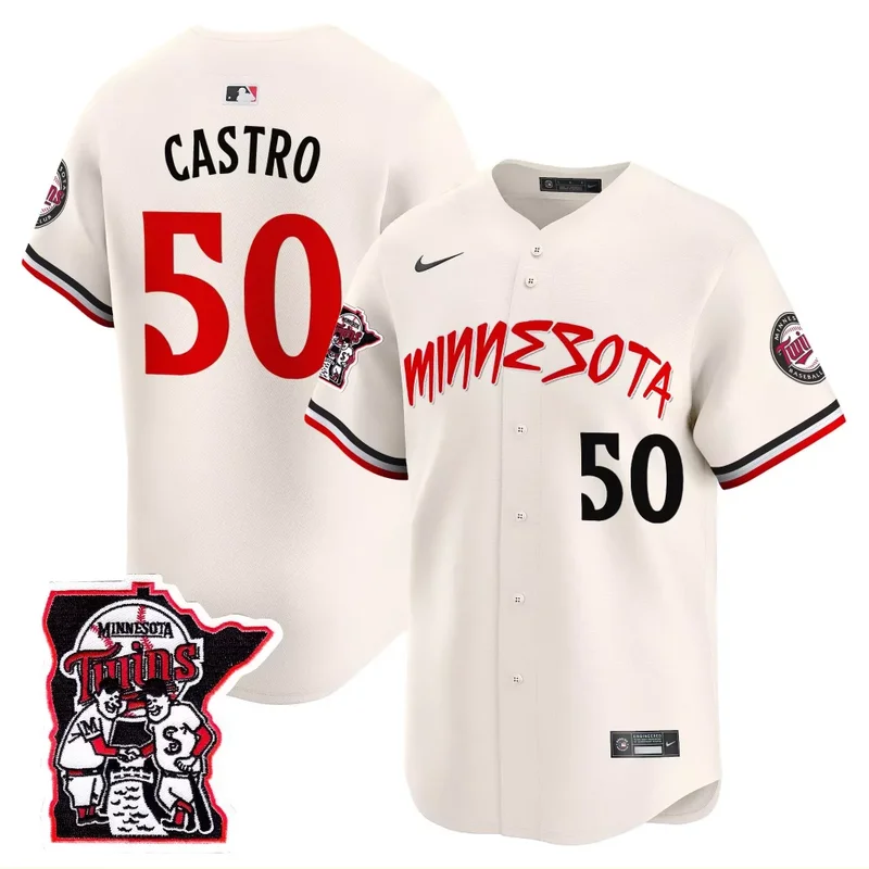 Cream Willi Castro Minnesota Twins Shaking Hands Patch Vapor Premier Limited Jersey All Stitched