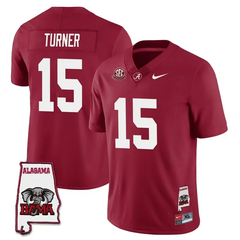Crimson Dallas Turner alabama crimson tide 2023 jersey alabama map all stitched