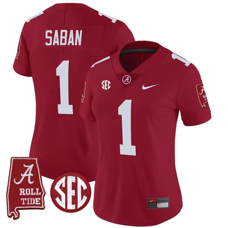 Crimson nick saban alabama crimson tide jersey alabama map all stitched