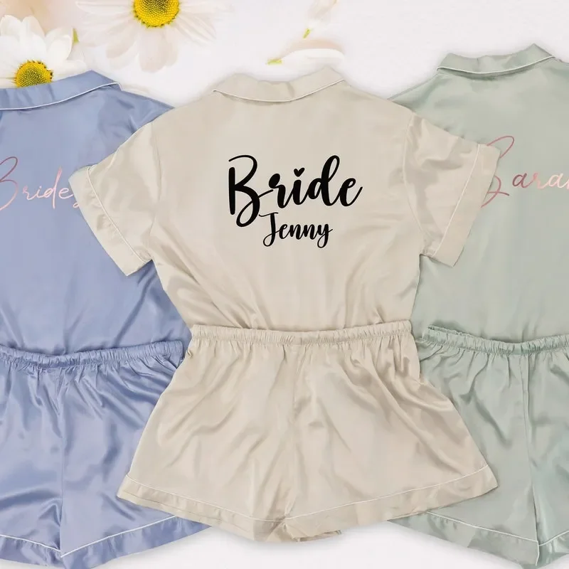 Customized Bride Bridesmaid Pyjamas Set Floral Gift Bridal Pajamas Satin Pjs