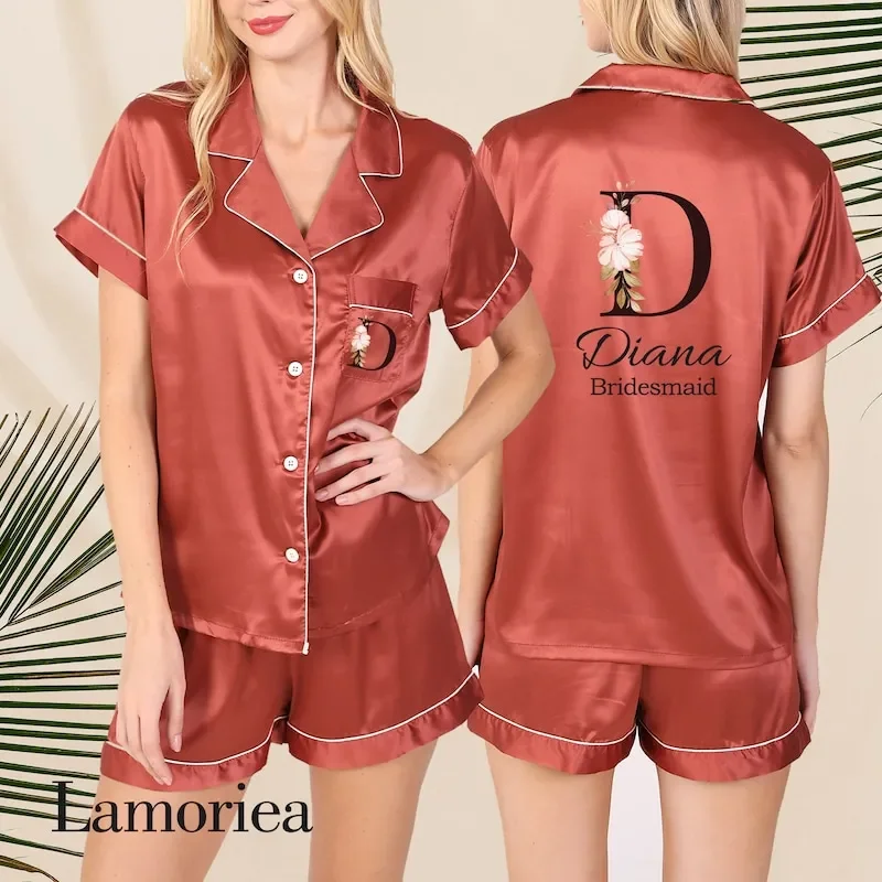 Customized Bride Bridesmaid Set Floral Gift Bridal Satin Pjs Pajamas Pyjamas