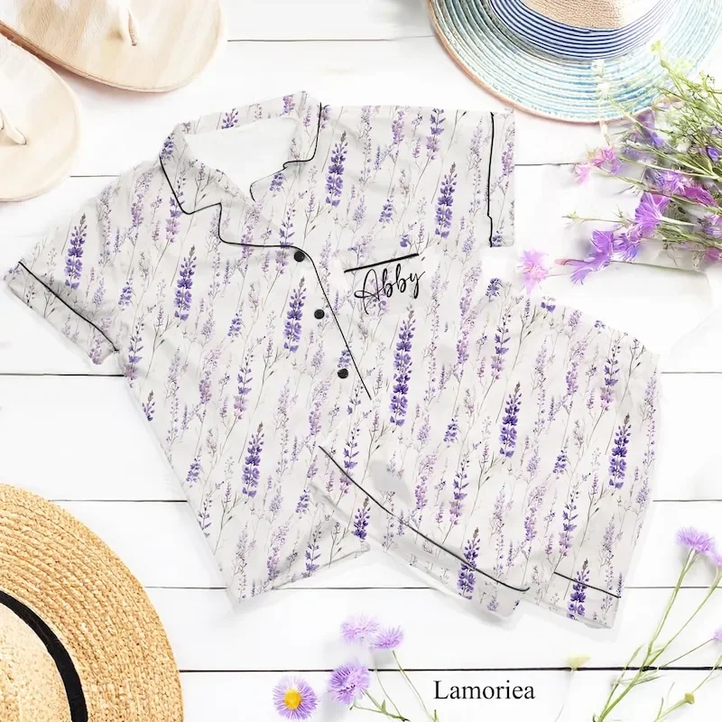 Customized Set Matching Lavender Summer Floral for Womens Pajamas Bridal Bridesmaid