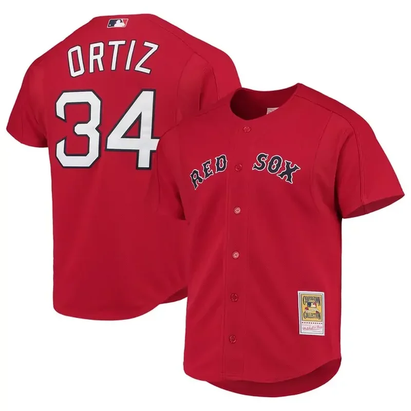 David Ortiz Boston Red Sox Cooperstown Collection Mesh Batting Practice Button-Up Jersey Red