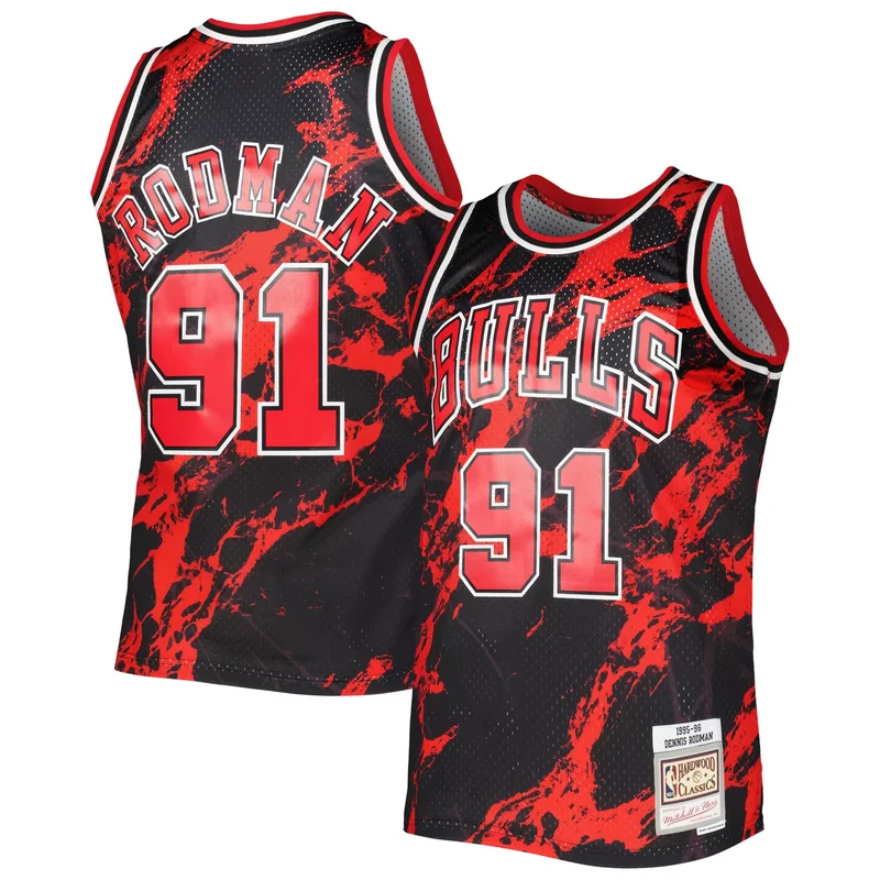 Dennis Rodman Chicago Bulls 1995-96 Hardwood Classics Marble Jersey - Black NBA