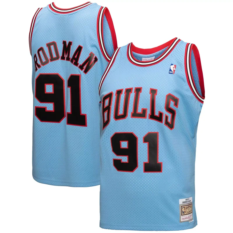 Dennis Rodman Chicago Bulls 1997 98 Hardwood Classics Reload 30 Jersey Light Blue NBA