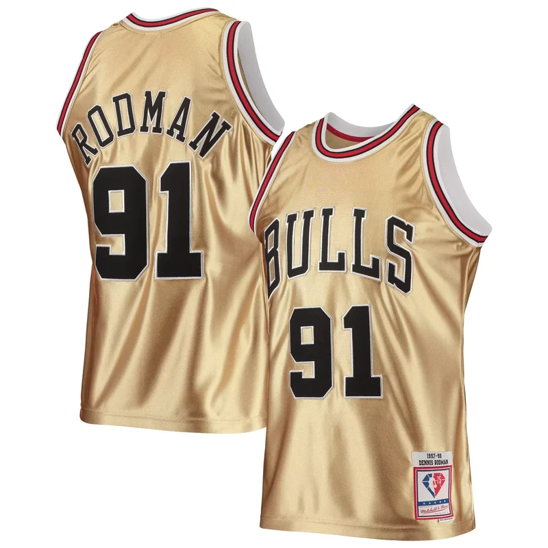 Dennis Rodman Chicago Bulls 75th Anniversary 1997-98 Hardwood Classics Jersey - Gold NBA