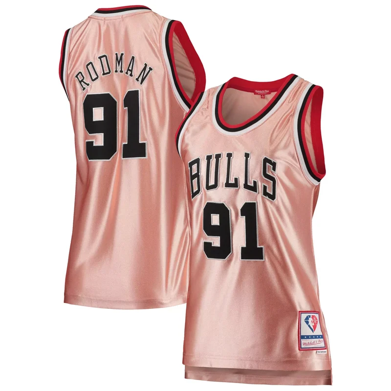 Dennis Rodman Chicago Bulls 75th Anniversary Rose Gold 1997 Jersey - Pink NBA