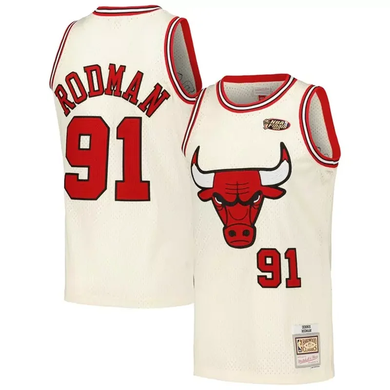 Dennis Rodman Chicago Bulls Chainstitch Jersey Cream