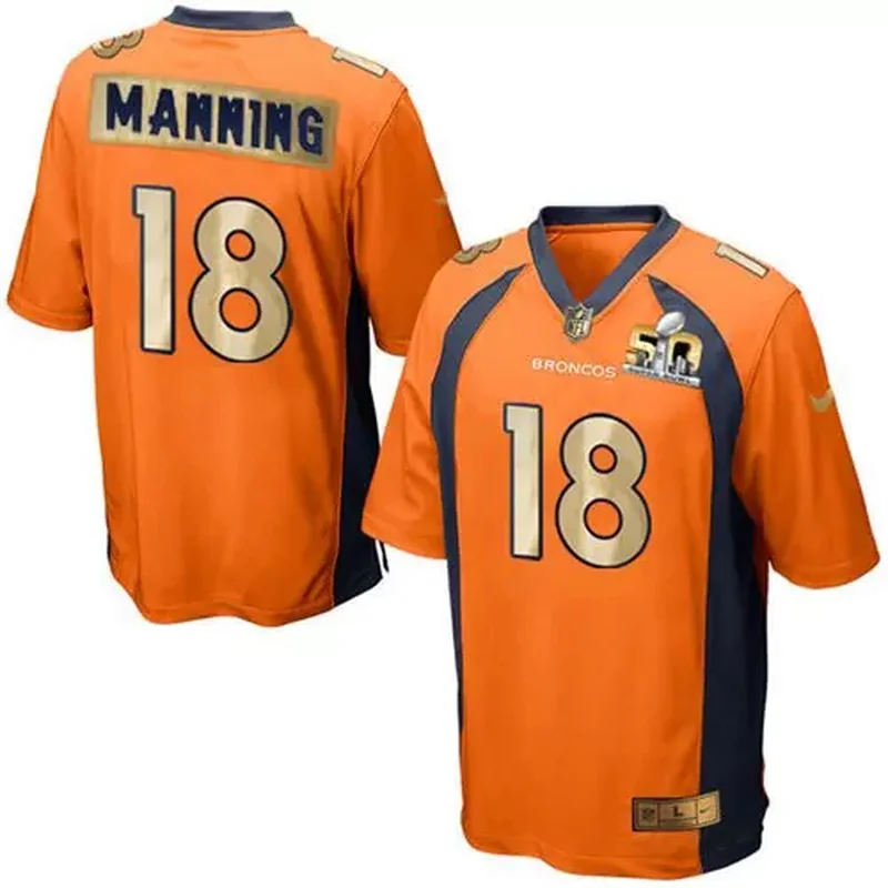 Denver Broncos #18 Peyton Manning Orange Team Color Men's Stitched Game Super Bowl 50 Collection Jersey