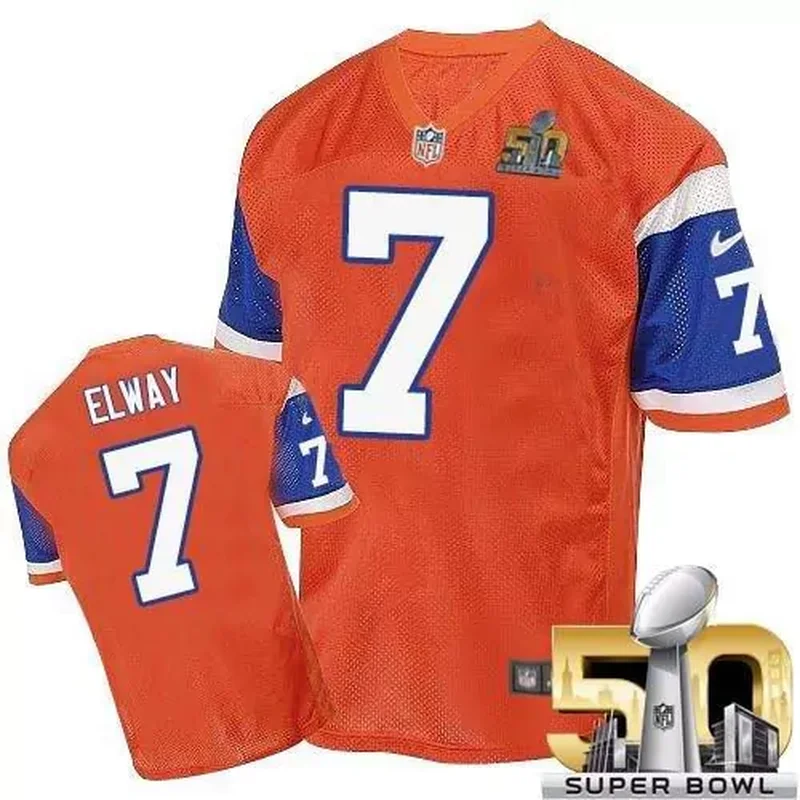 Denver Broncos #7 John Elway Orange Throwback Super Bowl 50 Men's Stitched Elite Jersey
