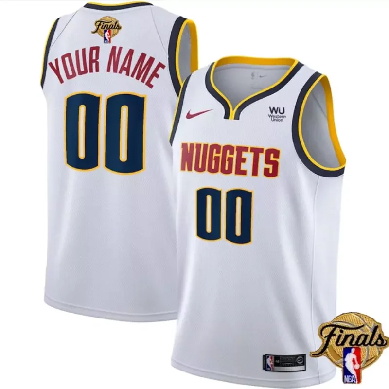 denver nuggets customized white 2023 finals association edition with no.6 patch stitched Basketball jersey