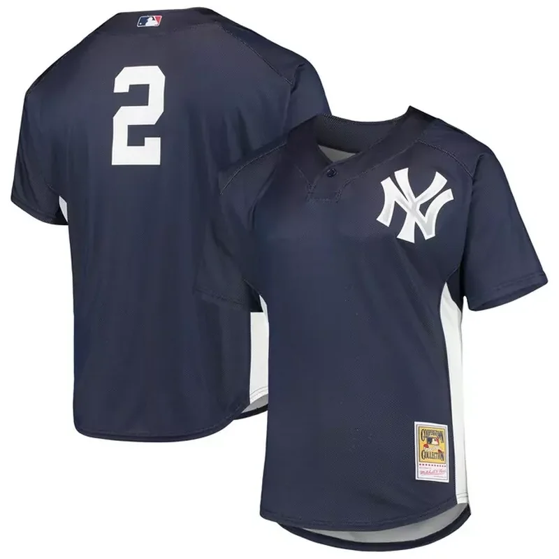 Derek Jeter New York Yankees Cooperstown Collection Mesh Batting Practice Button-Up Jersey Navy