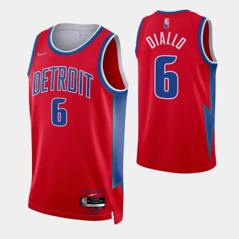 detroit pistons #6 hamidou diallo 75th anniversary city red Basketball jersey