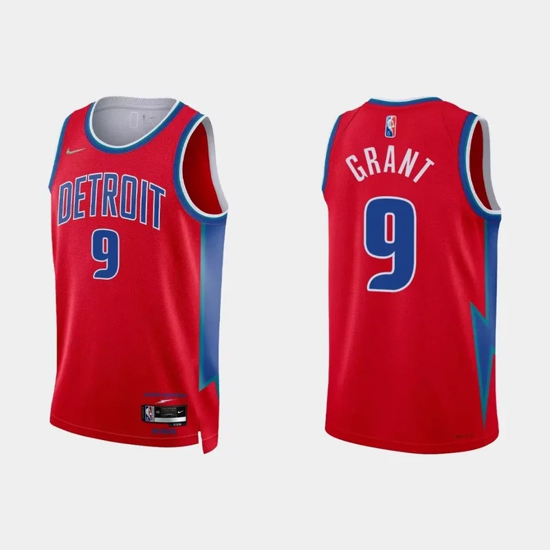 Detroit Pistons Jerami Grant #9 NBA Basketball City Red Jersey Pistons Fans