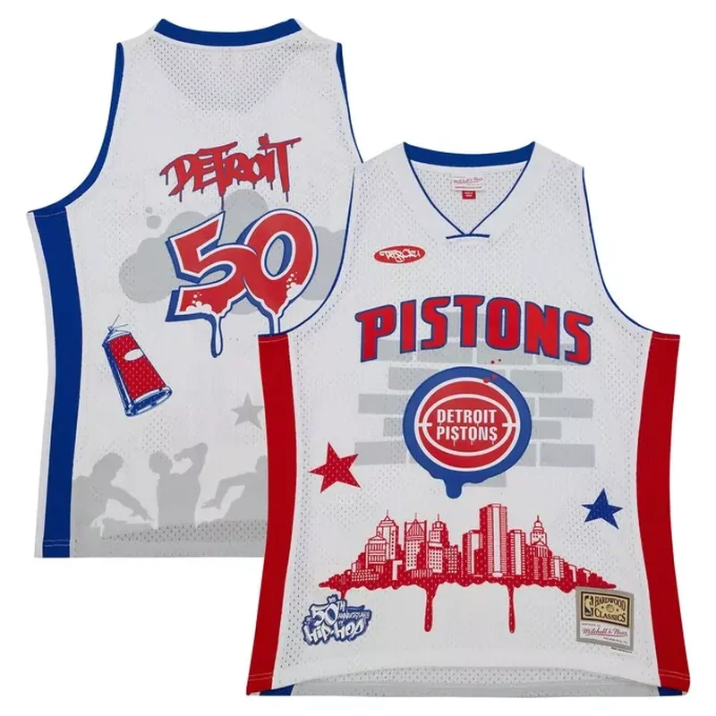 Detroit Pistons x Tats Cru Classics Fashion Jersey White