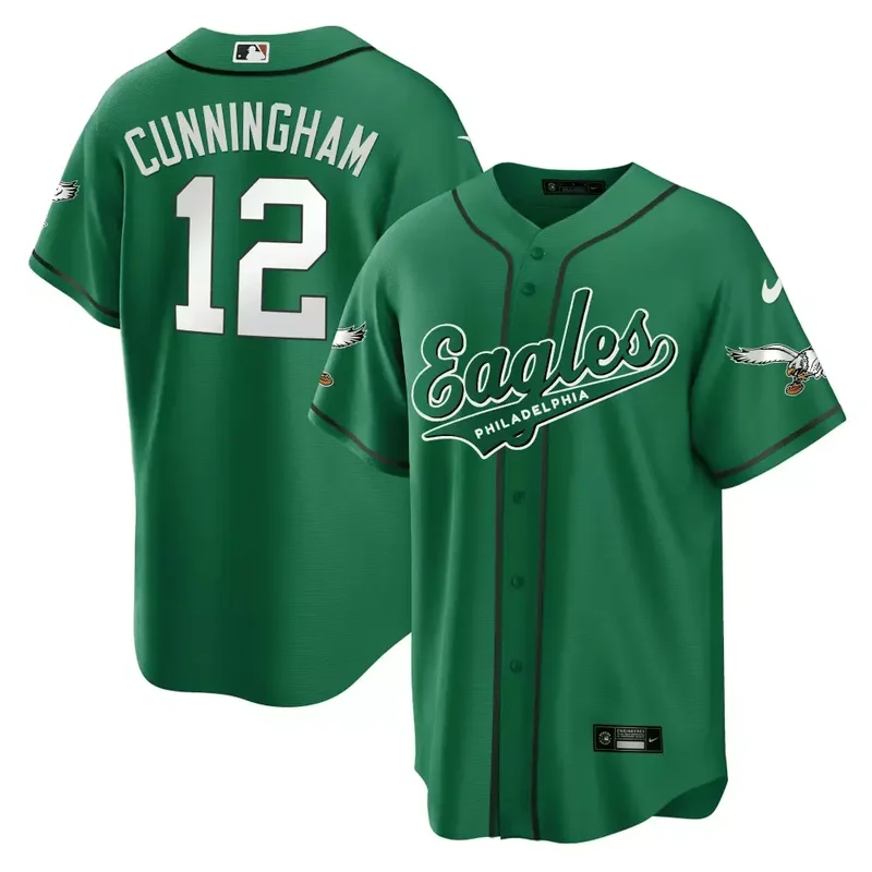 DeVonta Smith Black EAGLES KELLY GREEN BASEBALL JERSEY ALL STITCHED - Image 5