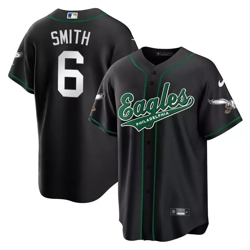 DeVonta Smith Black EAGLES KELLY GREEN BASEBALL JERSEY ALL STITCHED