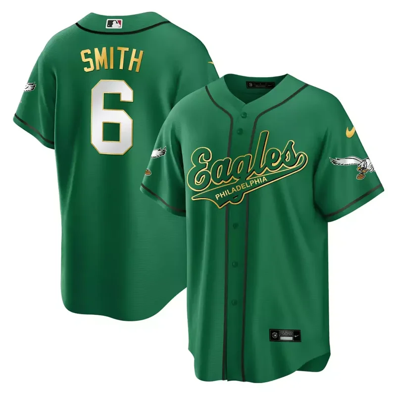DeVonta Smith Black EAGLES KELLY GREEN BASEBALL JERSEY ALL STITCHED - Image 2