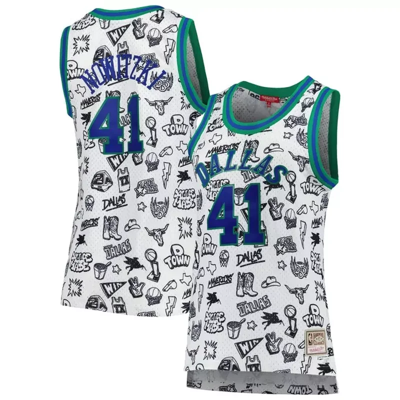 Dirk Nowitzki Dallas Mavericks Womens 1998 Doodle Jersey White