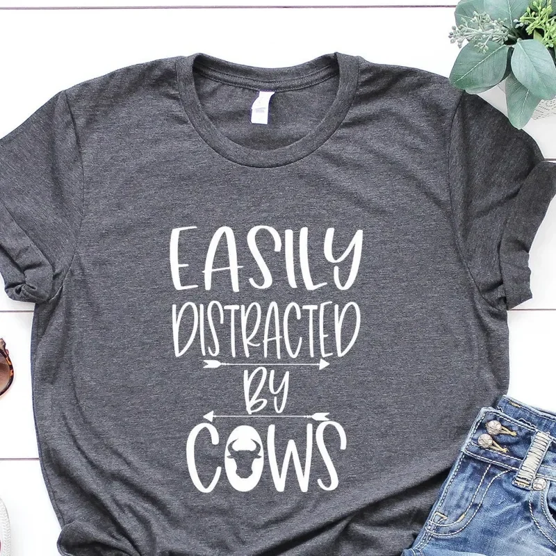 Easily Distracted by Cows Funny Cow Lover T-Shirt Hoodie Sweater Farming Country Dairy Farm Farmer