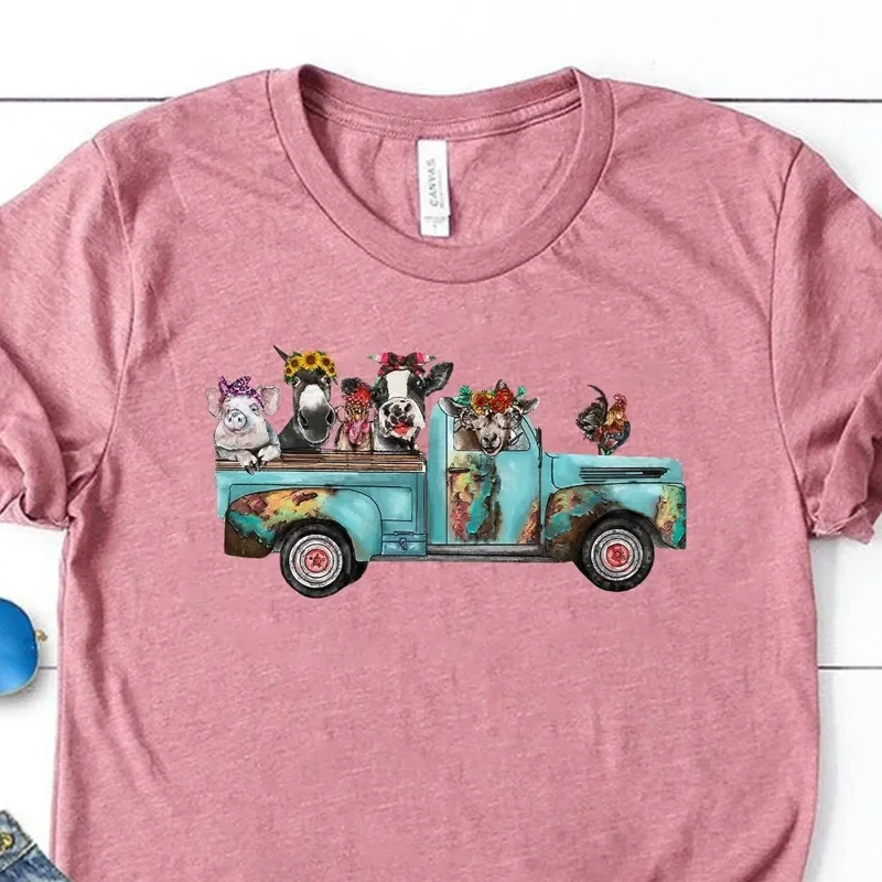 Farm Animal Truck For Birthday Gift Women Cute T-Shirt Hoodie Sweater Support Farmer Lover