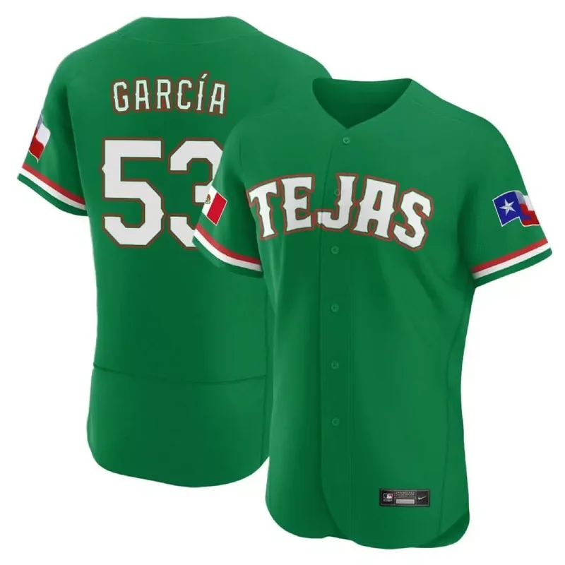 Flex Base Adolis Garcia Texas Rangers Mexican Green Collection Jersey All Stitched