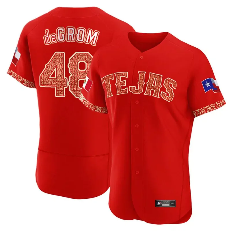 Flex Base Jacob Degrom Texas Rangers Mexican Red Collection Jersey All Stitched