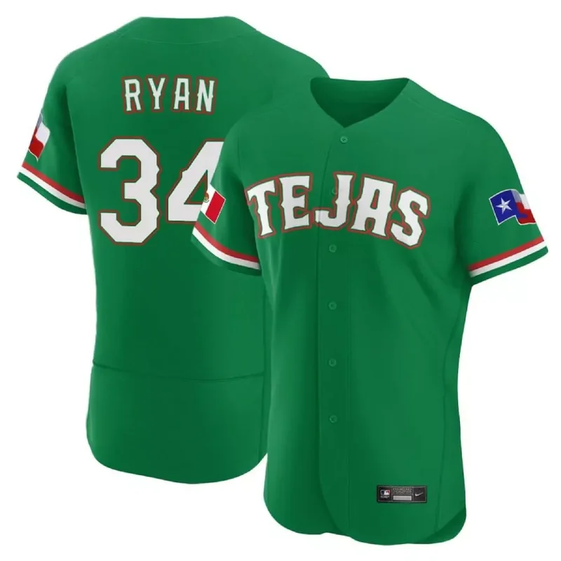 Flex Base Nolan Ryan Texas Rangers Mexican Green Collection Jersey All Stitched