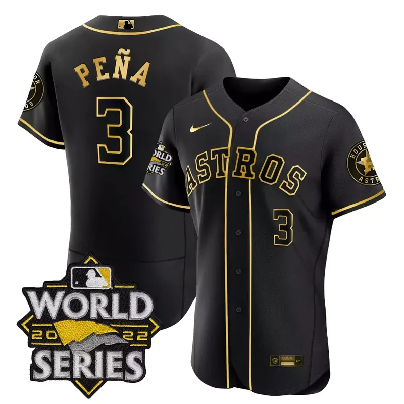 Flex Black Jeremy Pena Astros 2022 World Series Gold Limited Jersey All Stitched