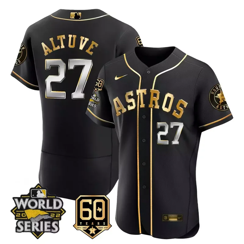 Flex Black Jos Altuve Astros 2022 World Series 60th Patch Jersey All Stitched