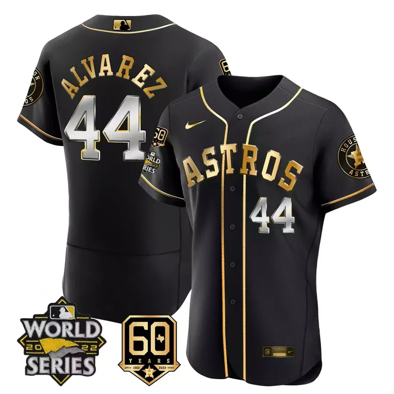Flex Black Jos Altuve Astros 2022 World Series 60th Patch Jersey All Stitched - Image 2