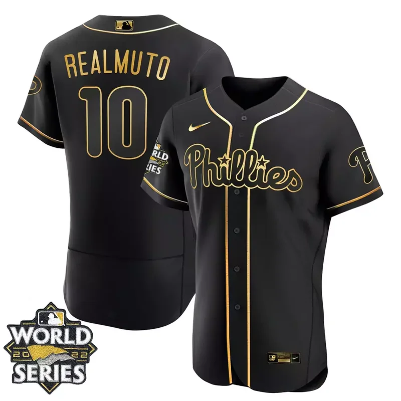 Flex Black JT Realmuto Philadelphia Phillies Gold 2022 World Series Jersey All Stitched