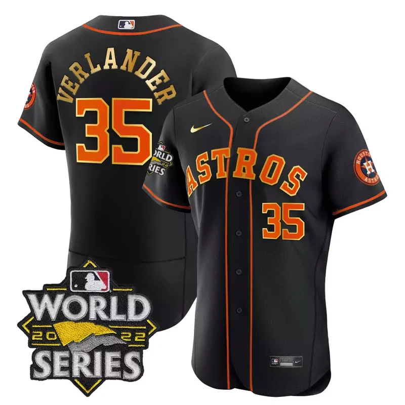 Flex Black Justin Verlander Astros 2022 World Series Gold Trim Jersey All Stitched