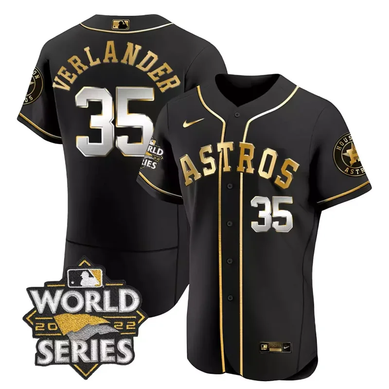 Flex Black Limited Jeremy Pena Astros 2022 World Series Gold Trim Jersey All Stitched - Image 5