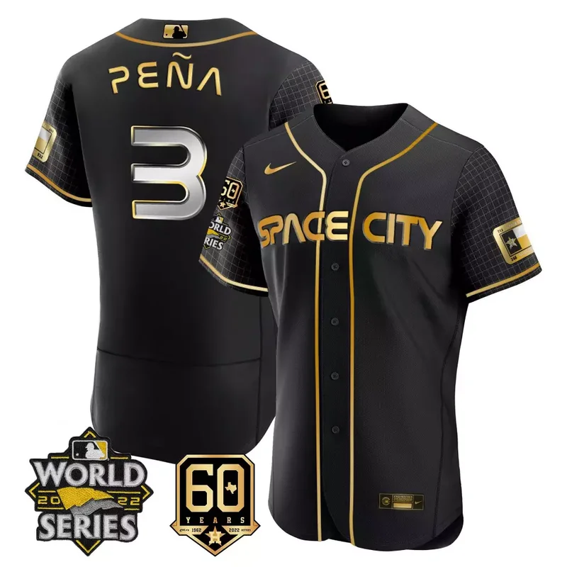 Flex Black Space Jeremy Pena Astros 2022 World Series 60th Patch Jersey All Stitched