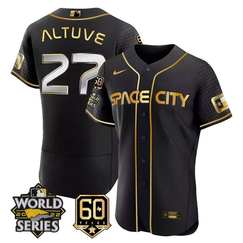 Flex Black Space Jeremy Pena Astros 2022 World Series 60th Patch Jersey All Stitched - Image 3