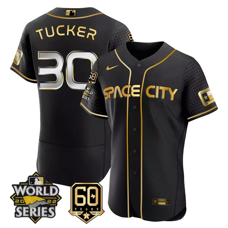 Flex Black Space Kyle Tucker Astros 2022 World Series 60th Patch Jersey All Stitched