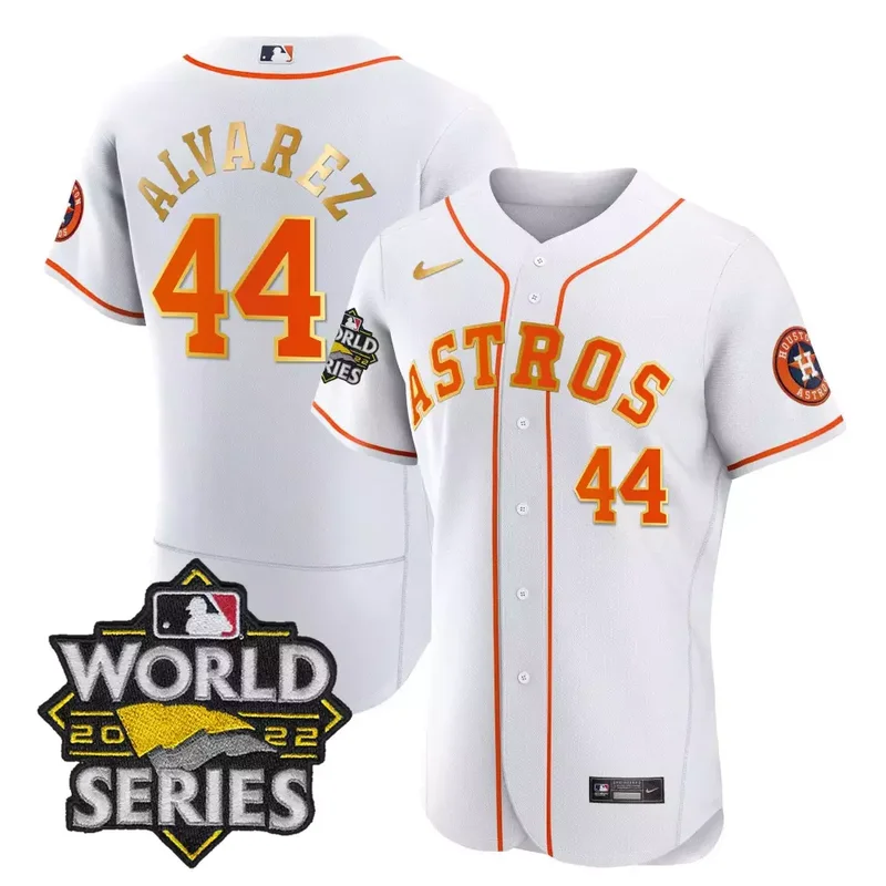 Flex White Jos Altuve Astros 2022 World Series Gold Trim Jersey All Stitched - Image 2