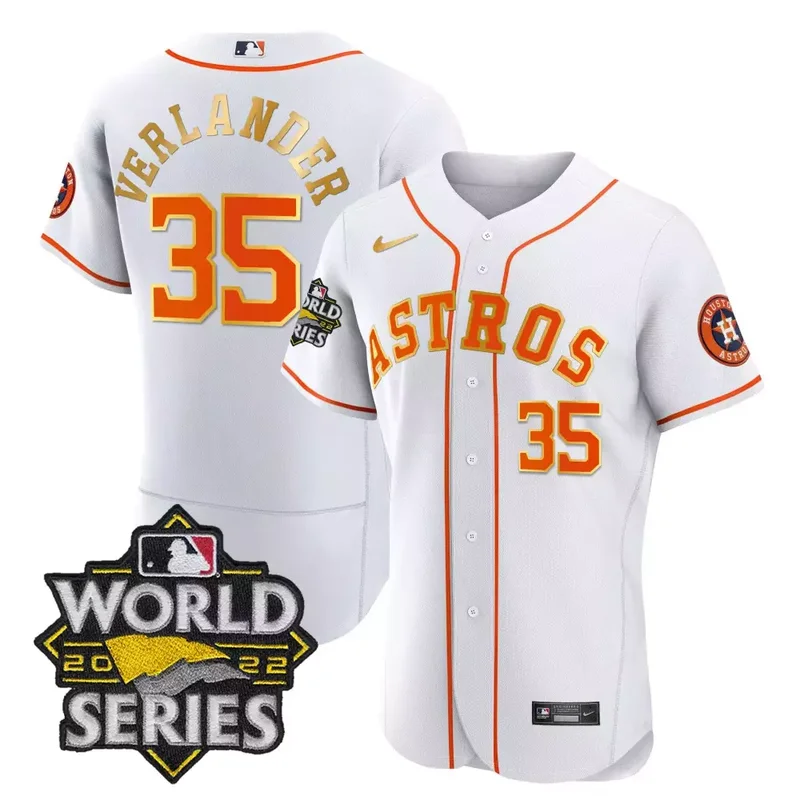 Flex White Jos Altuve Astros 2022 World Series Gold Trim Jersey All Stitched - Image 3