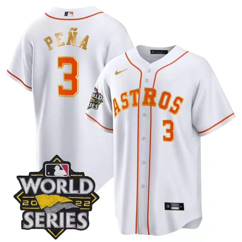 Flex White Jos Altuve Astros 2022 World Series Gold Trim Jersey All Stitched - Image 5