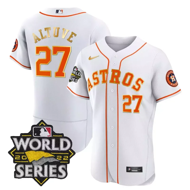 Flex White Jos Altuve Astros 2022 World Series Gold Trim Jersey All Stitched