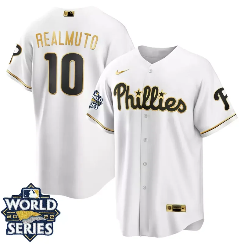 Flex White Rhys Hoskins Philadelphia Phillies Gold 2022 World Series Jersey All Stitched - Image 5